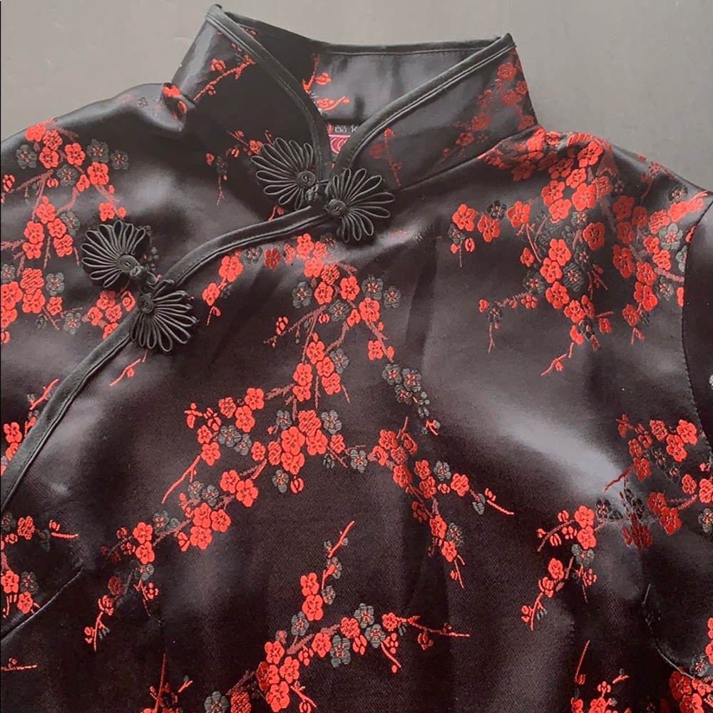 Chinese Red Floral Dress Long SZ Small